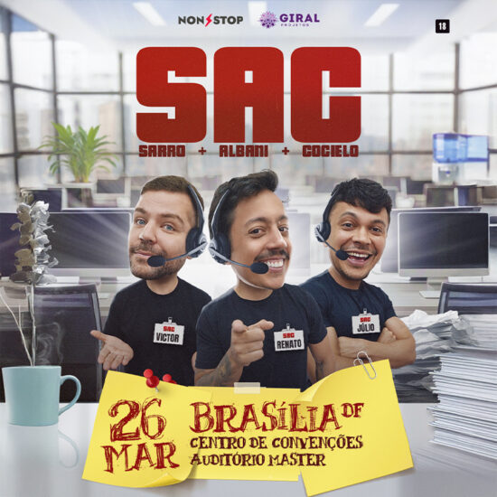 Victor Sarro, Renato Albani e Júlio Cocielo apresentam o espetáculo S.A.C