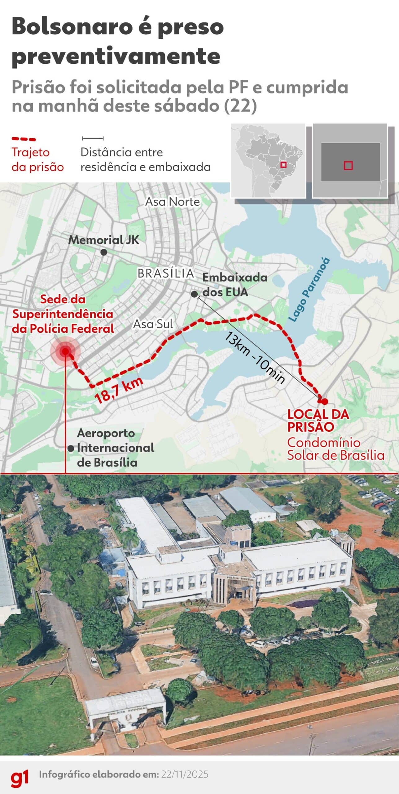 Superintendência da PF em Brasília fica a quase 20 km do condomínio de Bolsonaro; veja mapa Superintendência da PF em Brasília fica a quase 20 km do condomínio de Bolsonaro; veja mapa